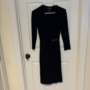 Lauren by Ralph Lauren navy Long Sleeve Dress with Belt detail